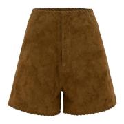 MVP wardrobe Högmidjade mockashorts med fickor Brown, Dam