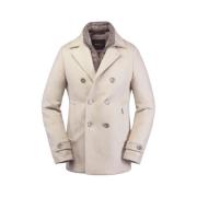 Moorer Lyxig dubbelknäppt peacoat i Yangir Cashmere Beige, Herr