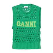 Ganni Grön Stickad Tank Top Logo Green, Dam