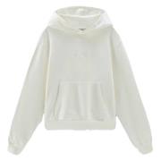 Woolrich Logo Hoodie i Bomullsfleece White, Dam