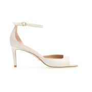 Stuart Weitzman Bianco Läder Sandaler Tunna Klackar Beige, Dam