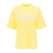 Marni Logo Print Ekologisk Bomull T-Shirt Yellow, Dam
