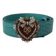 Dolce & Gabbana Blått Läder Guld Heart Buckle Bälte Blue, Dam