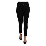 Dolce & Gabbana Svarta Mid Waist Slim Denim Stretch Jeans Black, Dam