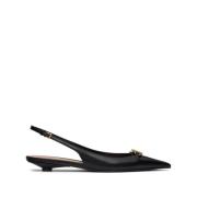 Valentino Garavani Svart VLogo läder slingback balettlägenheter Black,...