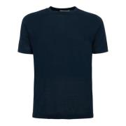 Kangra Blå Bomull Ribbad Crewneck T-shirt Blue, Herr