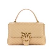 Pinko Beige Chevron Classic Läderhandväska Beige, Dam