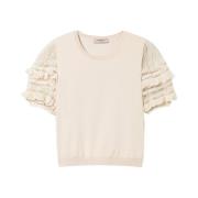 Twinset Romantisk Ruffled Sweater Ivory Beige, Dam