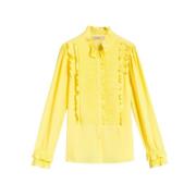 Twinset Blus i Silkeblandning med Volanger och Top Yellow, Dam