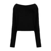 Balmain Off Shoulder Borstad Tröja Black, Dam