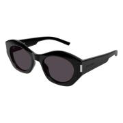 Saint Laurent Geometric Acetate Sunglasses Black Glossy Black, Dam