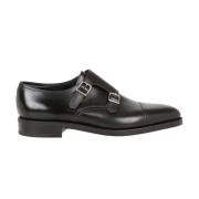 John Lobb Svart Läder Dubbel Spänne Loafers Black, Herr