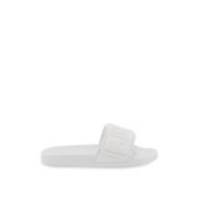 Jimmy Choo Logoed Lycra Slides med läderkant White, Dam