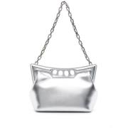 Alexander McQueen Metallic Lambskin Small Peak Väska Gray, Dam