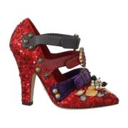 Dolce & Gabbana Röd Metall Stud och Pärla Mary Janes Multicolor, Dam