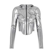 Mugler Krom Silver Huva Jacka Gray, Dam