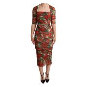 Dolce & Gabbana Röd Blommig Sheath Midi Klänning Multicolor, Dam