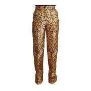 Dolce & Gabbana Lyxiga Blommig Jacquard Högmidjade Byxor Multicolor, D...