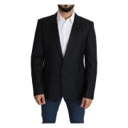 Dolce & Gabbana Elegant Svart Ull Silke Blazer Black, Herr