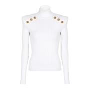 Balmain Stickad tröja med guld knappar White, Dam