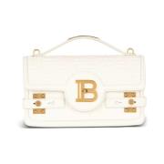 Balmain B-Buzz 24 monogrammönstrad kornläder väska Beige, Dam