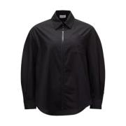 Moncler Svart Poplin Zip-Up Skjorta Lätt Bomull Black, Dam