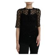 Dolce & Gabbana Blommig Spetsblus Topp Black, Dam