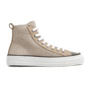 Brunello Cucinelli Metallic-Stickade Sneakers med Monili-Detaljer Beig...