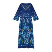 Maliparmi Geometriskt Broderad Viskos Kaftan Klänning Blue, Dam