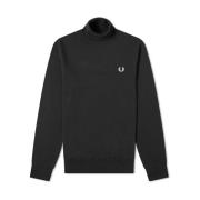 Fred Perry Svart Merinoull Rullkrage Tröja Black, Herr