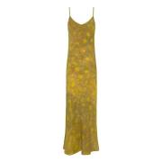 Cortana Silke Lime Print Slip Klänning Yellow, Dam