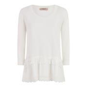 Twinset Vit Sangallo Blus med Volanger White, Dam