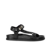 Strategia Svart platt sandal med snap-lås Black, Dam