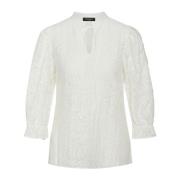 Bruuns Bazaar Feminin Blus med Kinakrage och Broderade Ärmar White, Da...