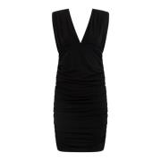 Pinko Svart V-ringad klänning med rynkade detaljer Black, Dam