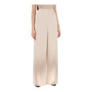 Salvatore Ferragamo Satin Elastisk Midja Dambyxor Beige, Dam