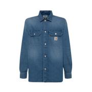 Carhartt Wip Denim Jean Jacket med Logo Knappar Blue, Herr