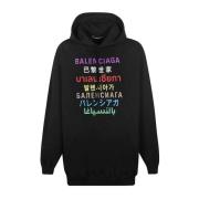 Balenciaga Multi Logo Hoodie - Tryckt Stil Black, Herr