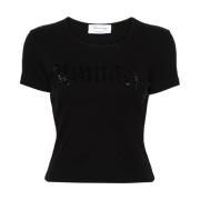 Blumarine Rhinestone Crew Neck T-shirt Black, Dam