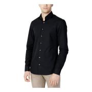 Calvin Klein Svart Button-Front Skjorta med Långärmad Black, Herr