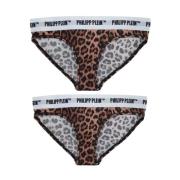 Philipp Plein Kvinnors Bomullsslip Bi-Pack Brown, Dam