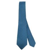 Kiton Handgjord Sidenslips - Sju Veck Blue, Herr