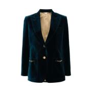 Gucci Blå Velour Blazer med Peak Revers Blue, Dam