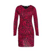 Love Moschino Leopardmönstrad Kort Klänning med Volanger Multicolor, D...