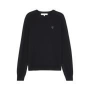 Maison Kitsuné Svart ulltröja med rävpatch Black, Herr