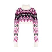 Moschino Cashmere & Wool Jacquard Crop Pullover Multicolor, Dam