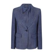 Max Mara Weekend Blå Linne Blazer Klassisk Stil Blue, Dam