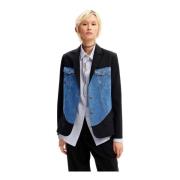 Desigual Blå Button-Front Blazer med Fickor Blue, Dam
