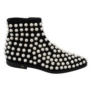 Dolce & Gabbana Svarta Mocka Ankelboots med Pärlor Black, Dam