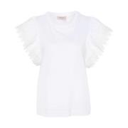 Twinset Broderade Ärmar T-Shirt White, Dam